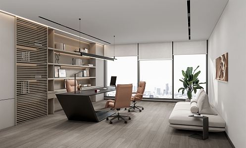 Modern Office Manager Office Desk and Chair Chandelier Bookcase Multi-person Sofa Office Chair 3d model