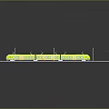 Green and Yellow Electric Train with Multiple Carriages on Railway Track and Overhead Catenary System