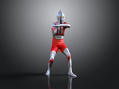 Ultraman In Silver Helmet Red Silver Suit With Fighting Pose On Grey Background 3d model