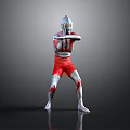 Ultraman In Silver Helmet Red Silver Suit With Fighting Pose On Grey Background