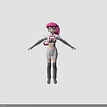 Pink Haired Character in White Top R White Skirt Black Gloves Brown Boots Green Background