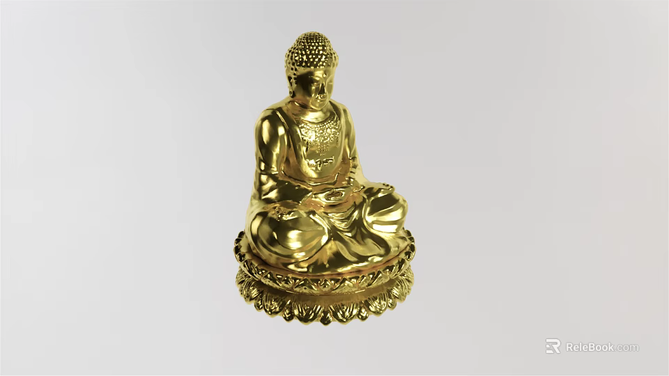 Golden Sitting Buddha Sculpture Carving With Smooth Surface And Lotus Base 3d model 