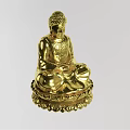 Golden Sitting Buddha Sculpture Carving With Smooth Surface And Lotus Base