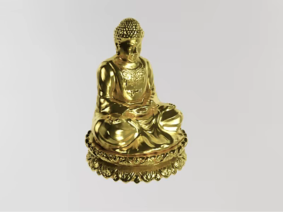 Golden Sitting Buddha Sculpture Carving With Smooth Surface And Lotus Base 3d model
