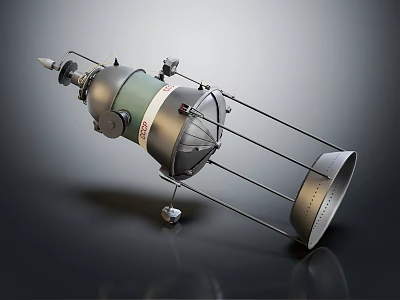 Metallic Spacecraft With Cylindrical Body Antennae Support Frames And Thruster Base 3d model