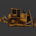 Yellow Bulldozer 3D Model with Tracks Blade and Front Claws on Dark Background