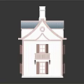 Traditional Ancient Building With Blue Tiled Roof Arched Windows And Chimney Structure
