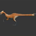 3D Rendered Orange Feathered Dinosaur like Creature With Blue Claws And Sharp Teeth