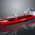 3D Render Of Red Cargo Ship With OCEANET Branding And Cranes