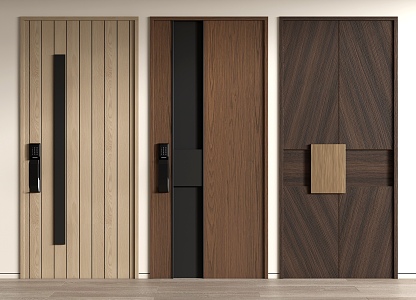 Modern single door swing door security door patio door combination lock solid wood 3d model