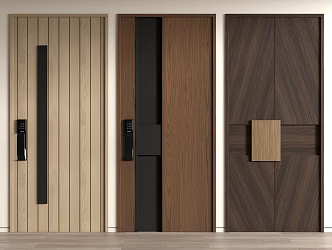 Modern single door swing door security door patio door combination lock solid wood 3d model