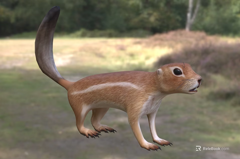 Brown Reptile With White Stripes And Long Tail In Natural Grass Habitat 3d model