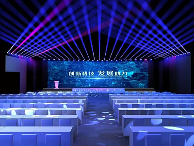 Innovative Tech Conference Hall With Modern Stage LED Screen And Blue Purple Lighting 3d model