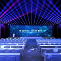 Innovative Tech Conference Hall With Modern Stage LED Screen And Blue Purple Lighting