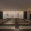 Spacious Yoga Fitness Studio With Aligned Mats And Wall Pose Designs