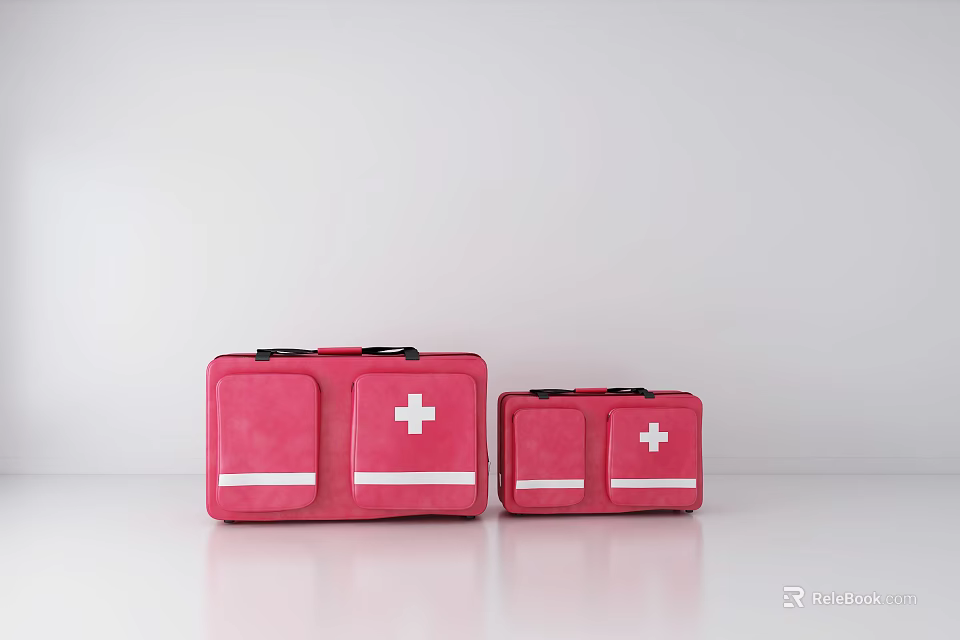 Pink First Aid Kit Bags With White Cross Design Two Sizes For Medical Use 3d model 