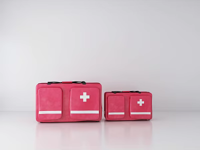 Pink First Aid Kit Bags With White Cross Design Two Sizes For Medical Use 3d model