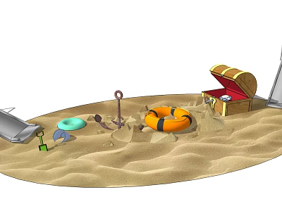 Sandpit Play Equipment for Kids with Slide Lifebuoy Treasure Chest Anchor and Shovel 3d model