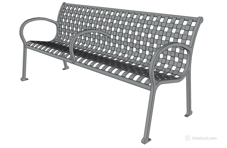 Outdoor Landscape Seat with Woven Backrest Metal Frame and Curved Armrests 3d model 