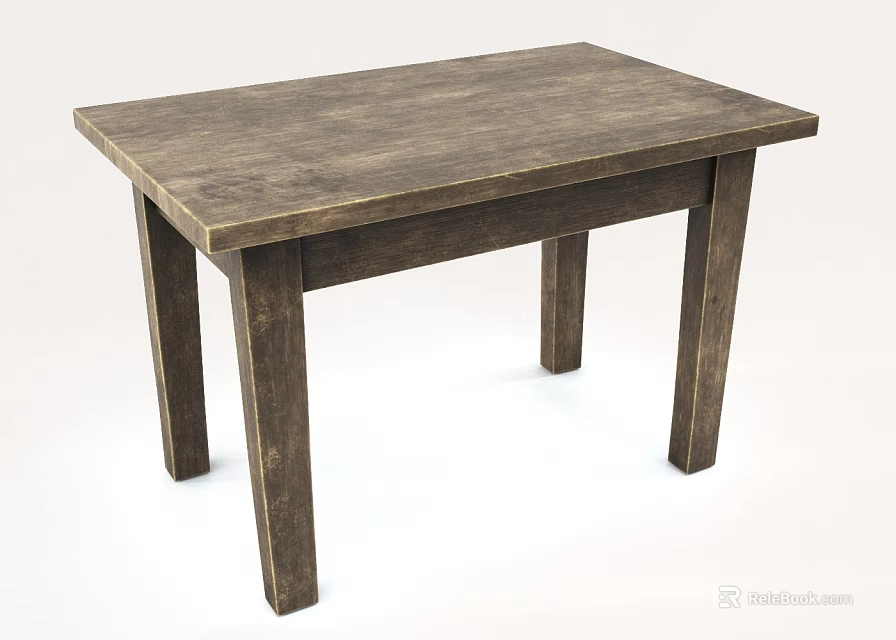 Simple Brown Wooden Dining Table With Rectangular Top And Sturdy Legs 3d model 