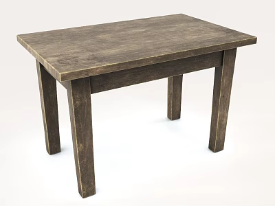Simple Brown Wooden Dining Table With Rectangular Top And Sturdy Legs 3d model