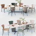 Stylish Dining Table Set With Mixed Color Chairs Vases Plants And Tableware 3d model
