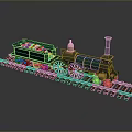Vintage Steam Train Model With Green Locomotive And Yellow Cargo Car On Tracks