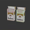 Two Open Marlboro Cigarette Packs On Black Background With Reflection 3d model