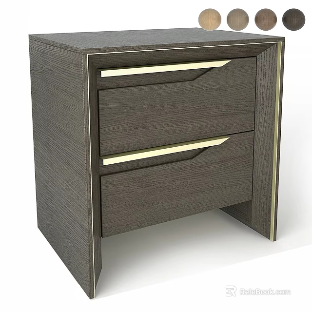 Modern Dark Wood Bedside Table With Two Drawers And Gold Accent Trim 3d model 