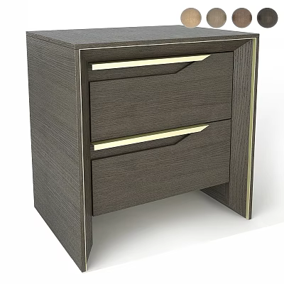 Modern Dark Wood Bedside Table With Two Drawers And Gold Accent Trim 3d model