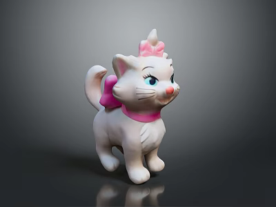Cute White Cat Doll With Pink Bow And Blue Eyes Decoration 3d model