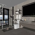 Modern Bathroom Interior With Glass Shower Marble Vanity Mirror And City View