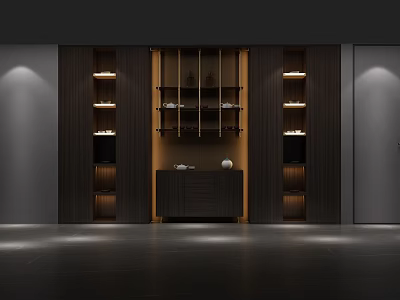Elegant Modern Wooden Shelving Unit with Built in Lighting for Home Storage and 3d model