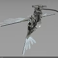 Futuristic Mechanical Bird Character With Detailed Metal Wings And Head Light Design