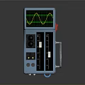 Portable Blue Electronic Oscilloscope With Green Waveform Display Knobs Control Buttons And Red Label