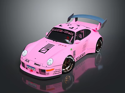 Stylish Pink Race Car With Rear Spoiler Black Accents And Racing Decals 3d model