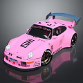 Stylish Pink Race Car With Rear Spoiler Black Accents And Racing Decals