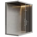 Modern Bathroom Suite With Glass Shower Enclosure Gray Concrete Walls And Fixtures