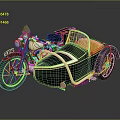 Vintage Classic Motorcycle With Black Orange Sidecar And Chrome Trim Details