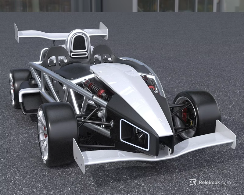 Sleek Sports Race Car With Streamlined Body Rear Wing And Open Cockpit 3d model 
