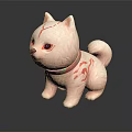 White Cat Game And Movie Character With Red Patterns And Green Collar Styling