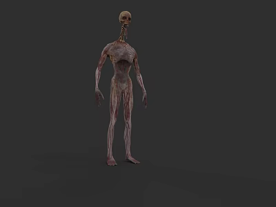 3D Monstrous Humanoid Creature Model With Skeleton Head Emaciated Body And Bloodstained Skin 3d model