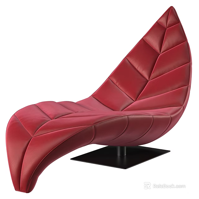 Red Leather Lounge Chair With Unique Leaf Shaped Design And Black Base 3d model 