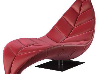 Red Leather Lounge Chair With Unique Leaf Shaped Design And Black Base 3d model