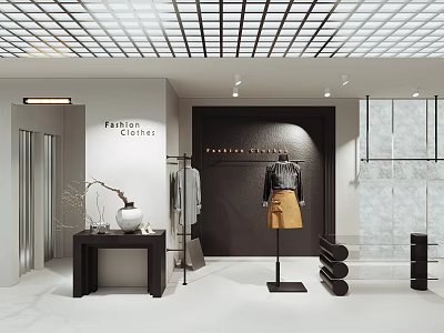 Modern Fashion Clothing Store Display With Mannequin Vase And Console Table 3d model