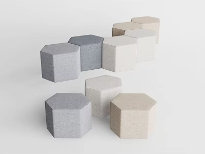 Multiple Hexagonal Fabric Ottomans in Gray Light Gray and Beige for Modern Living Room 3d model