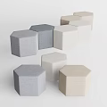 Multiple Hexagonal Fabric Ottomans in Gray Light Gray and Beige for Modern Living Room