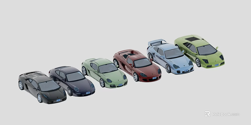 Model Sports Cars in Various Colors Arranged in a Row 3d model 