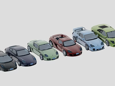 Model Sports Cars in Various Colors Arranged in a Row 3d model
