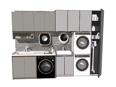 Modern Bathroom Cabinet With Washing Machine Dryer Sink And Mirror Storage 3d model